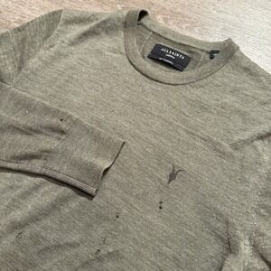 Allsaints Sweater Mens Medium Green Logo 100% Merino Wool‎ Casual Lounge Adult